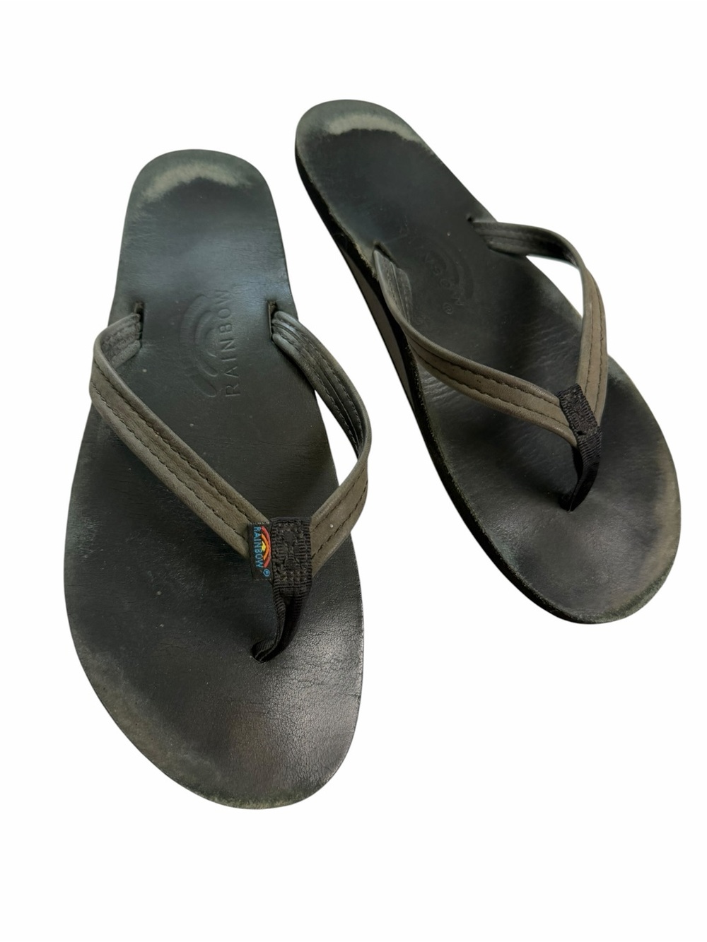 Rainbow Black Leather Flip Flops thin strap
Women’s 9